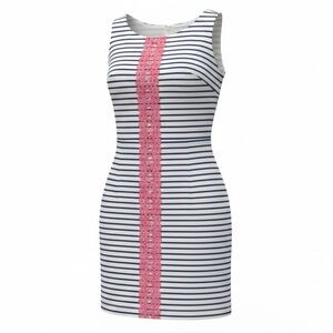 J Howard Striped Dress with Pink Floral Accent